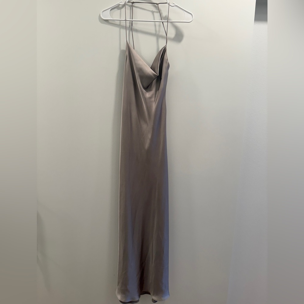 Zara Taupe Satin Dress